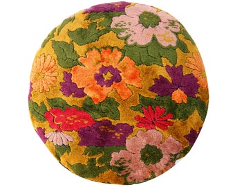 Vintage Velvet Pillow Cover - 20 inch round - Floral Velvet - Bohemian - mid century - cotton velvet - ready to ship