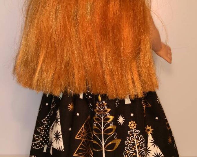 Festive Christmas tree print sleeveless doll dress fits 18 inch Dolls