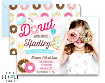 DONUT invitation donut birthday invitation donut party Donut birthday party invitation Donut printable invitation Doughnut invitation