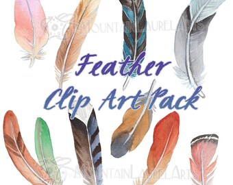 Watercolors Feather Clipart - Boho Digital Collage - Feathers Digital Download - Watercolor Feathers Illustration - Hippie Clipart Feathers
