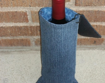 Denim wine bottle tote