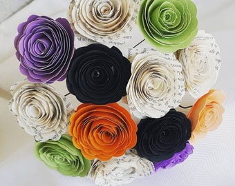 Halloween spiral rose paper flower bouquet centerpiece farmhouse decor wedding bouquet toss