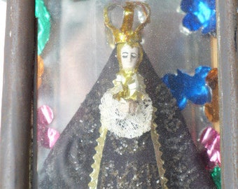 Vintage Mexican Folk Art Religous Shrine - Mexican TIn Art - Folk Art Tin - Mexican Religous Shrine