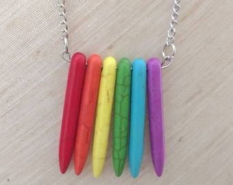 Rainbow dyed stone necklace