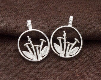 2 of 925 Sterling Silver Wild Flower Pendants 15mm. Polish Finished :tm0176