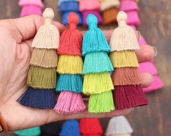 Tiered Tassels New FALL Colors, 3" Handmade Cotton Tassel for Earring/Necklace Making, Jewelry DIY, Ombre Colors, Layered Tassels, 1 piece