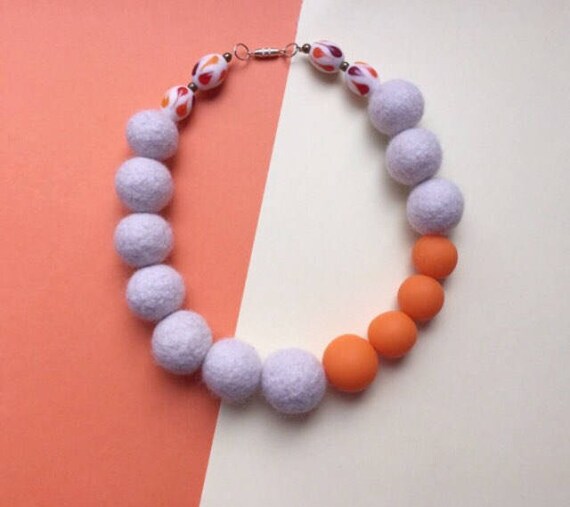 SALE Felt necklace clay necklace felt bead necklace felted