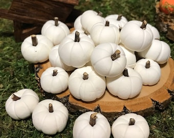 Fairy Garden white Pumpkins with willow tree stems, polymer clay, primitive pumpkins