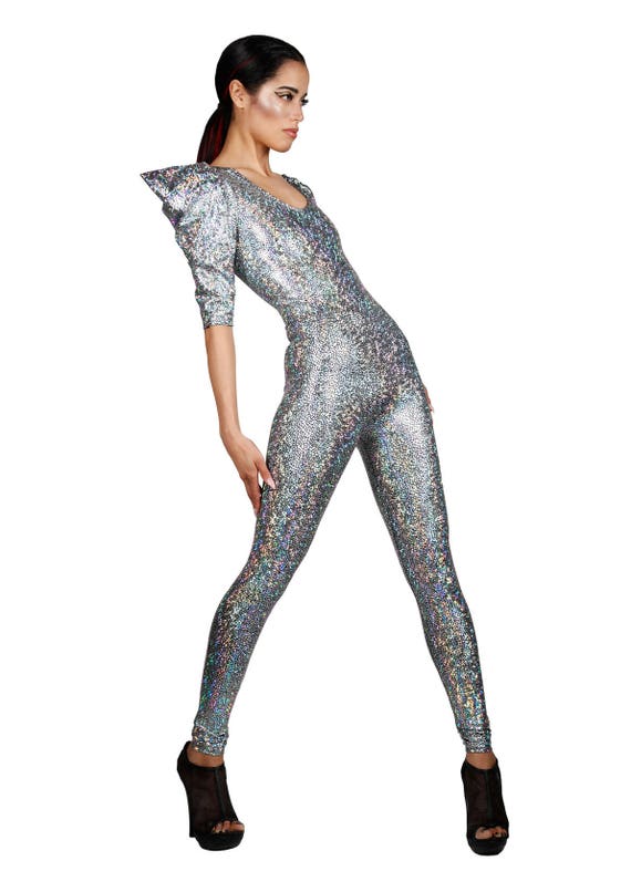 Signature Catsuit in Silver Hologram Holographic Jumpsuit