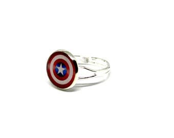 Capitan America Ring,Handmade Resin Ring,Adjustable ring, silver color adjustable ring,resin ring,handmade ring,gift for her