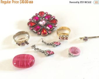 SUMMER SALE Destash Craft Lot of Vintage and Salvaged Shades of Pink Rhinestone Jewelry for Assemblage