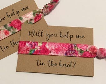 Bridesmaid Hair Ties, Will You Help Me Tie the Knot?, Bridesmaid Proposal Gift, Bachelorette Party Favor, Ribbon Elastic Hair Tie Bracelet