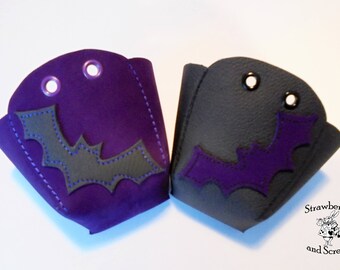 Purple and Black Leather Roller Derby Skates Toe Guards with Bats