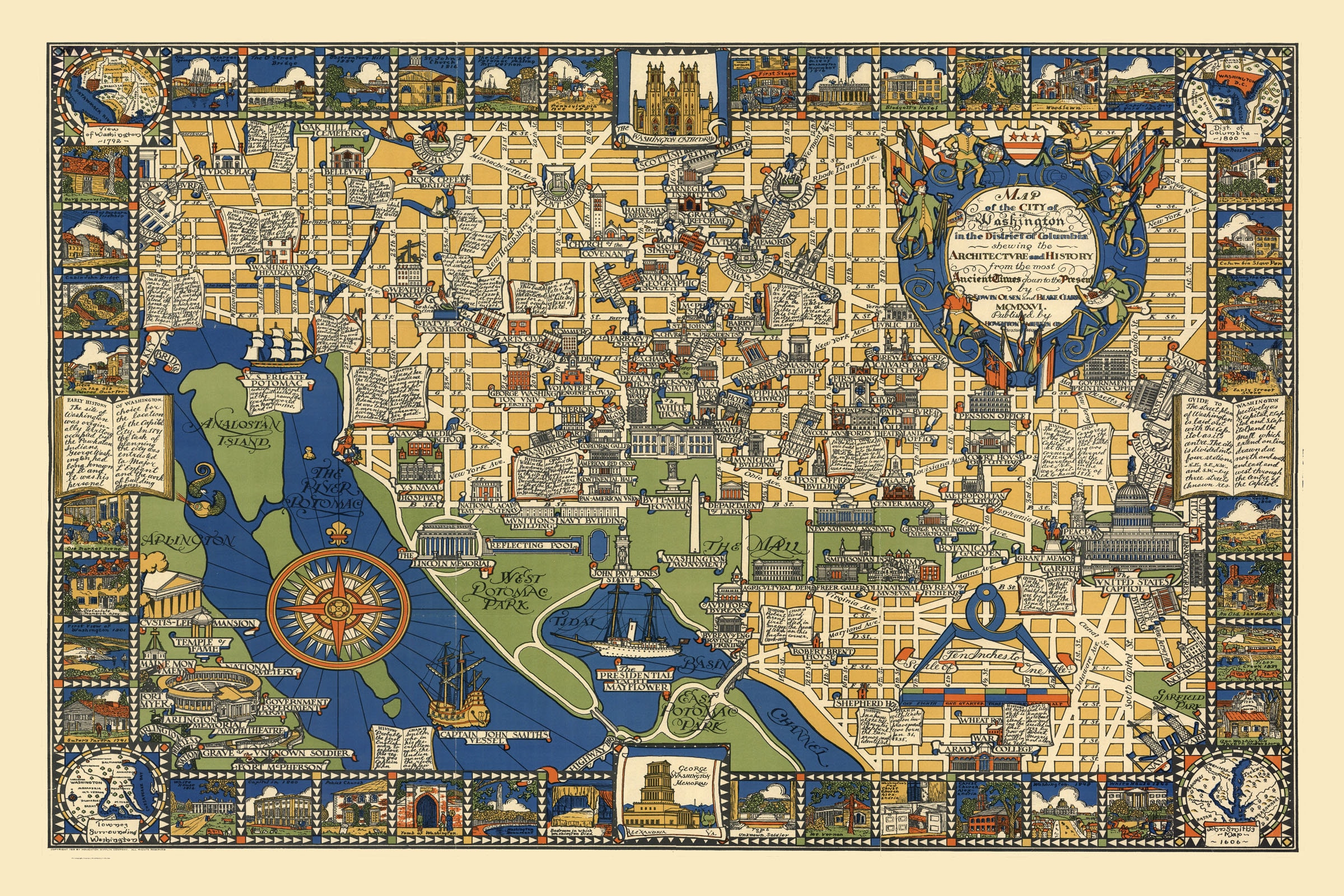 Washington DC Panoramic Street Map Vintage Print Poster