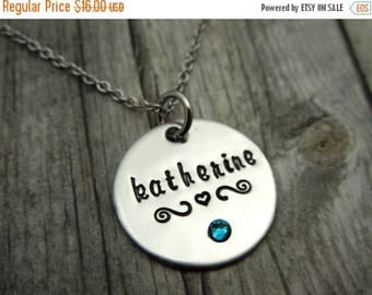 SALE Personalized Name necklace with birthstone crystal, mothers necklace