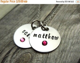 SALE Two Name necklace with birthstone crystals, personalized mothers necklace
