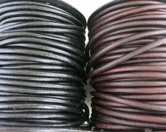 4mm Round Leather Cord 3 Feet, Black or Antique Brown, Boho Bracelet Leather, Ready to Ship!