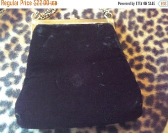 Now On Sale Black Velvet Vintage Purse 1960's Collectible Accessories Mad Men Mod Rockabilly Mid Century Modern Black Tie Formal