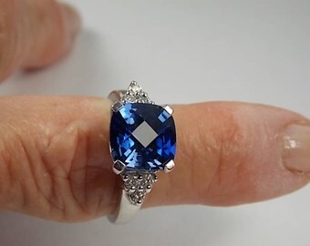 Sapphire and Diamond Ring 4.75Ctw WG 10K 4.8gm Size 7 Engagement Wedding