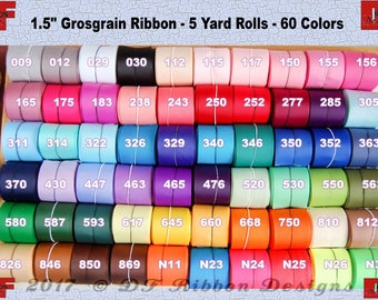 Grosgrain Ribbon 1-1/2 inch Solid - NEW COLORS - 5 yards - 60 colors to choose from - wholesale price