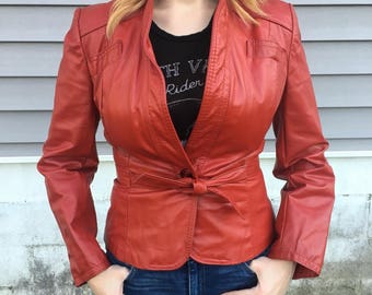 Red leather jacket | Etsy