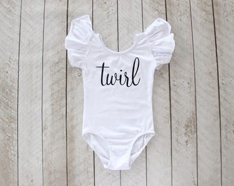 White & Black "twirl" Flutter Sleeve Leotard - Baby Leotard - Toddler Leotard - Tiny Dancer - Leotard - Birthday Outfit - Dance Outfit