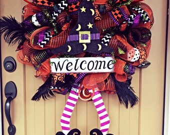 Witch Welcome Deco Mesh Halloween Wreath
