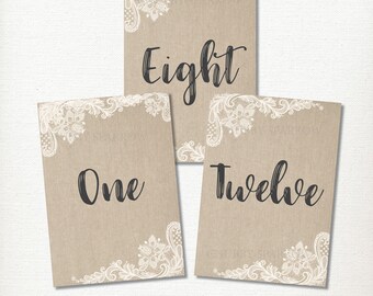 Hessian Burlap Heart Table Numbers 1-20 – Vintage Rustic Shabby Chic Wedding