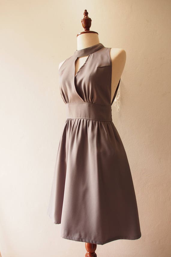 Charcoal Gray Formal Dress Gray High Neck Elegant Party Dress