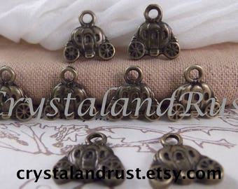 8pcs. Pumpkin Coach Charms --- Antique Bronze Color --- CHM 112