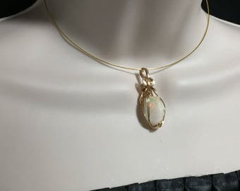 Ethiopian OPAL PENDANT Pinks - 14k Gold Fill - Wire Wrapped Jewelry 985g