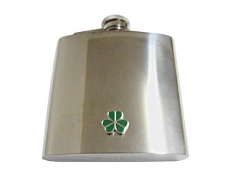 Green Shamrock Clover 6 oz. Stainless Steel Flask