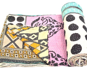 Vintage Kantha Quilt Gudri Reversible Throw Ralli Bedspread Bedding India OG1034