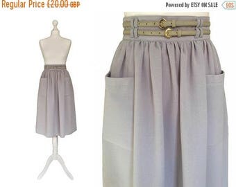 On Sale 1970's Skirt | Wool Blend | Dove Grey | Trevira Crepe Skirt | Vintage Midi Skirt