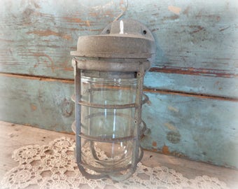 vintage stonco explosion proof industrial cage light fixture with globe and base industrial lighting caged light industrial decor