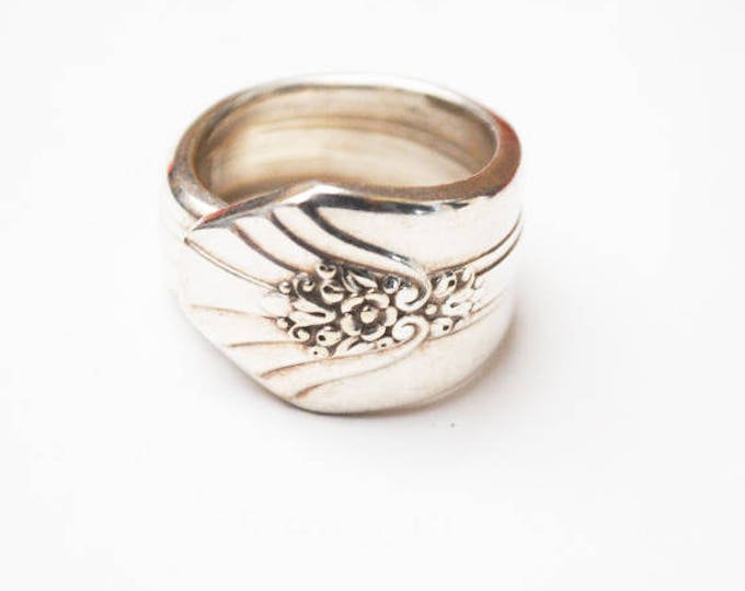 Spoon Ring - Silver plated WM Rodgers IS Sectional- size 6 1/2 cuff ring