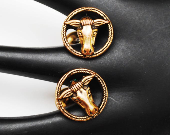 Gold Cow Cuff links -Brass golden - Bull cow head - Vintage cufflinks