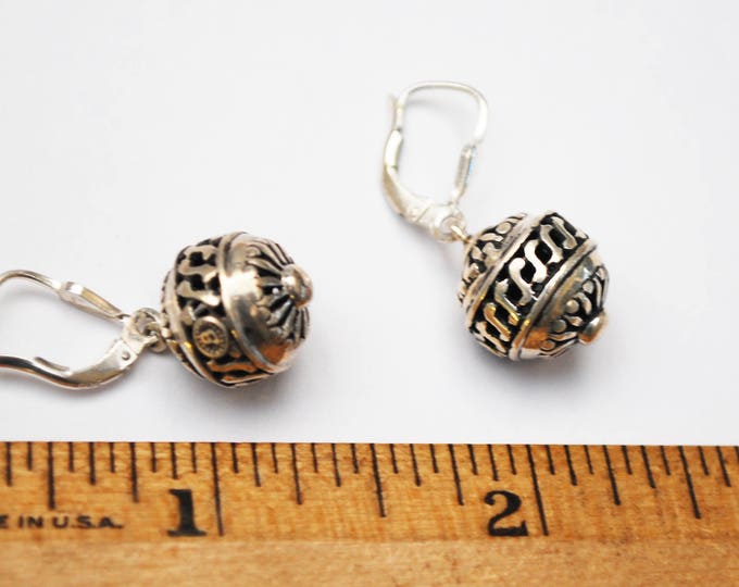 Sterling Filigree ball Dangle Earrings - Silver drop earring -letter B - Boho gypsy