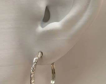Patterned Sterling Silver Hoop Earrings