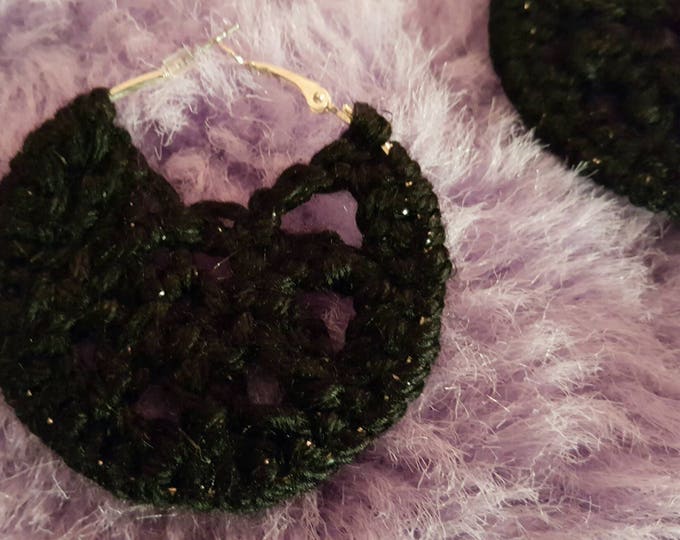 Sample Sale! Black Sparkle Crochet 2 Inch Hoop Earrings
