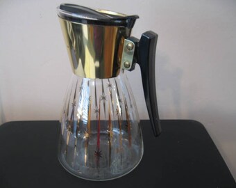 Retro Colony Glass Carafe With Goldtone Star Design