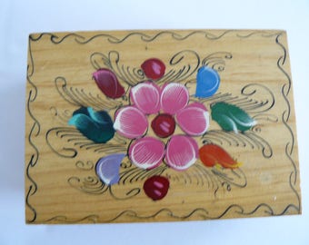 Wooden Floral Jewellry Box Hand Painted, Trinket Box, Funky Jewelry Box,