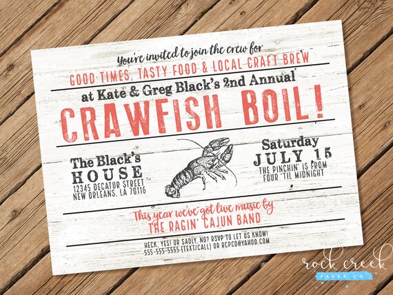 Crawfish Boil Invitation Low Country Boil Seafood Boil