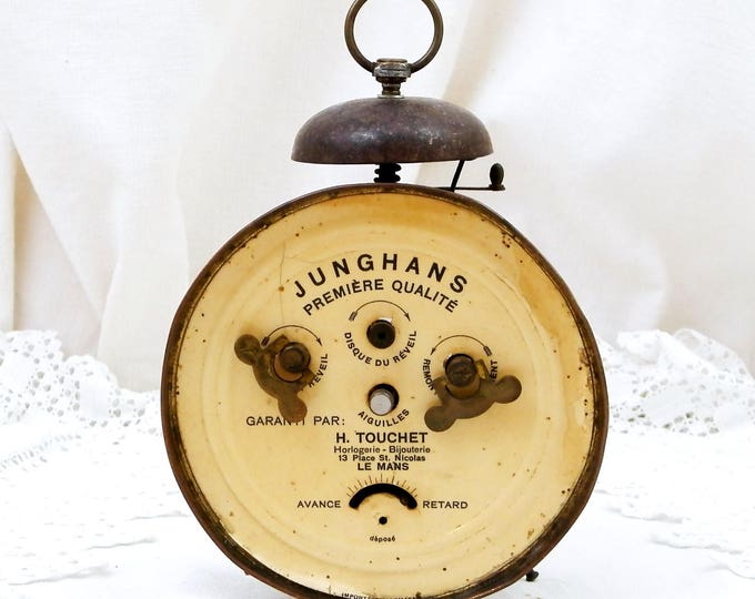 Working Rare Antique Top Bell Mechanical Alarm Clock with Roman Numerals made in Germany by Junghans, Chrome Metal Wind Up Retro Clock