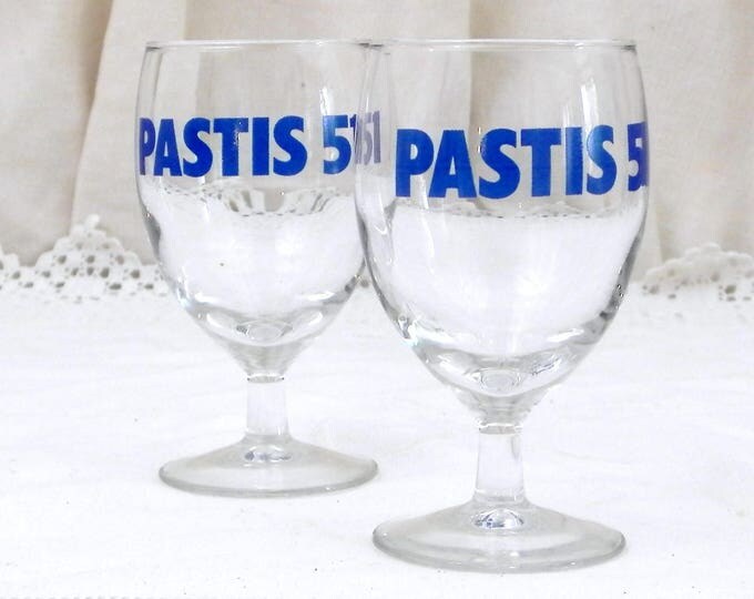 Set 2 Vintage French Pastis 51 Stem Glasses, Vintage French Bistro Decor, Cote D'Azur Retro Home Interior, Pair Ricard 51 Aperitif Drinkware