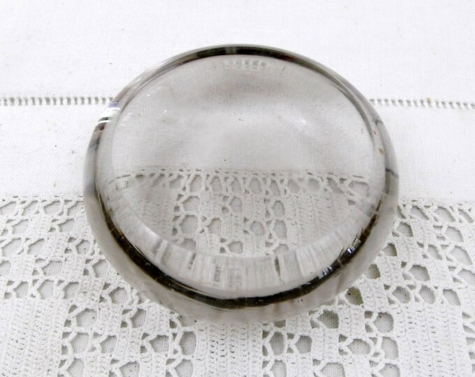 Antique Round Flat Clear Glass Paperweight from France, Magnifying French Glass Weight, Shabby Chateau Cottage Chic, French Country Decor