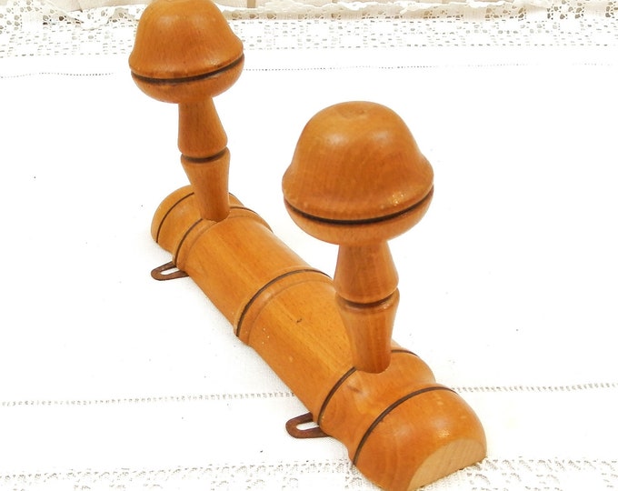 Antique French Faux Bamboo Wooden 2 Hook Coat Rack, Home Improvement, 2 Hat Clothes Hooks Made of Wood from France, Country Cottage Decor