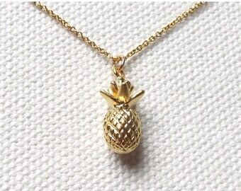 Gold Pineapple Necklace 14k Gold Filled Chain Petite Minimal Tropical Fruit Jewelry Gift Ideas