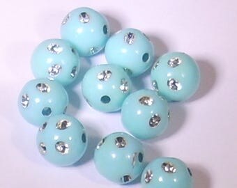10 Pearl acrylic rhinestone round turquoise 10mm