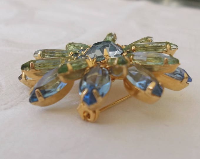 Vintage Juliana Brooch, D & E, Blue Green Rhinestone Pin, Vintage DeLizza and Elster 1960s Juliana Jewelry